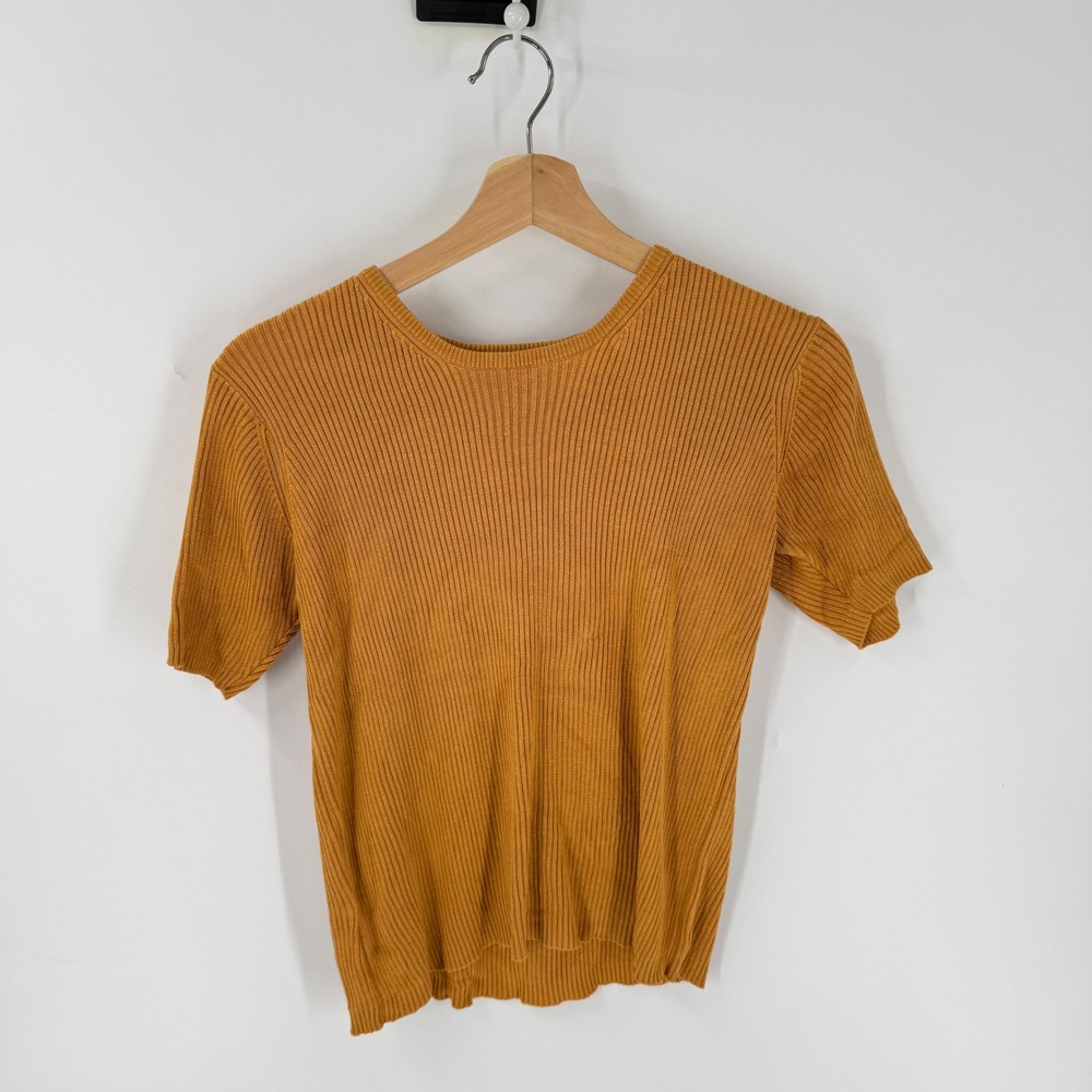 Vintage 90s Liz Claiborne Short Sleeve Ribbed 1005 Silk Sweater Mustard Medium